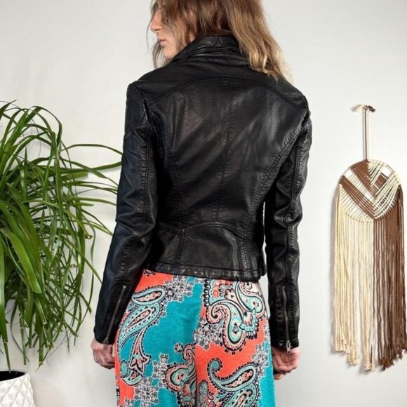Free People Black Leather Moto Biker Jacket Size Small - Picture 5 of 6